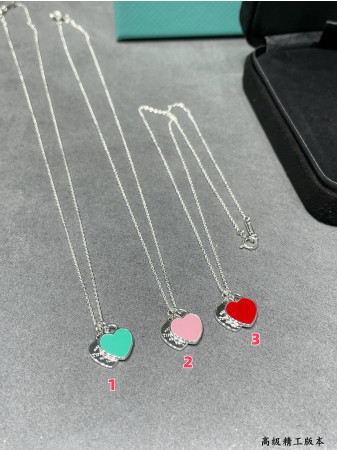 Tiffany & Co. Double Heart Enamel Pendant Necklace Ag925