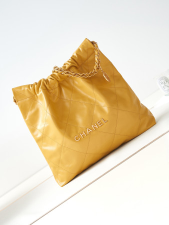 CHANEL 22 SMALL HANDBAG Shiny Calfskin YELLOW 15.2×16.4×3.1 in