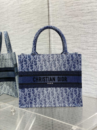 Large Dior Book Tote Blue Denim Dior Oblique Jacquard 26x8x22cm