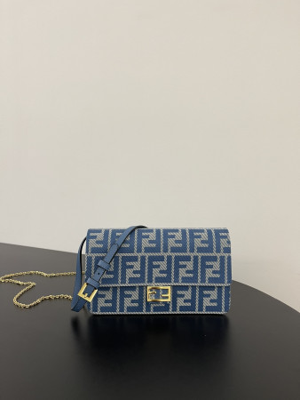Fendi baguette Blue denim effect FF jacquard bag 15x6x27 cm