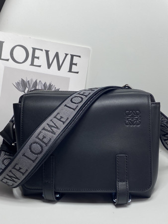 Loewe XS Military messenger bag in supple smooth calfskin and jacquard 18x23x9cm