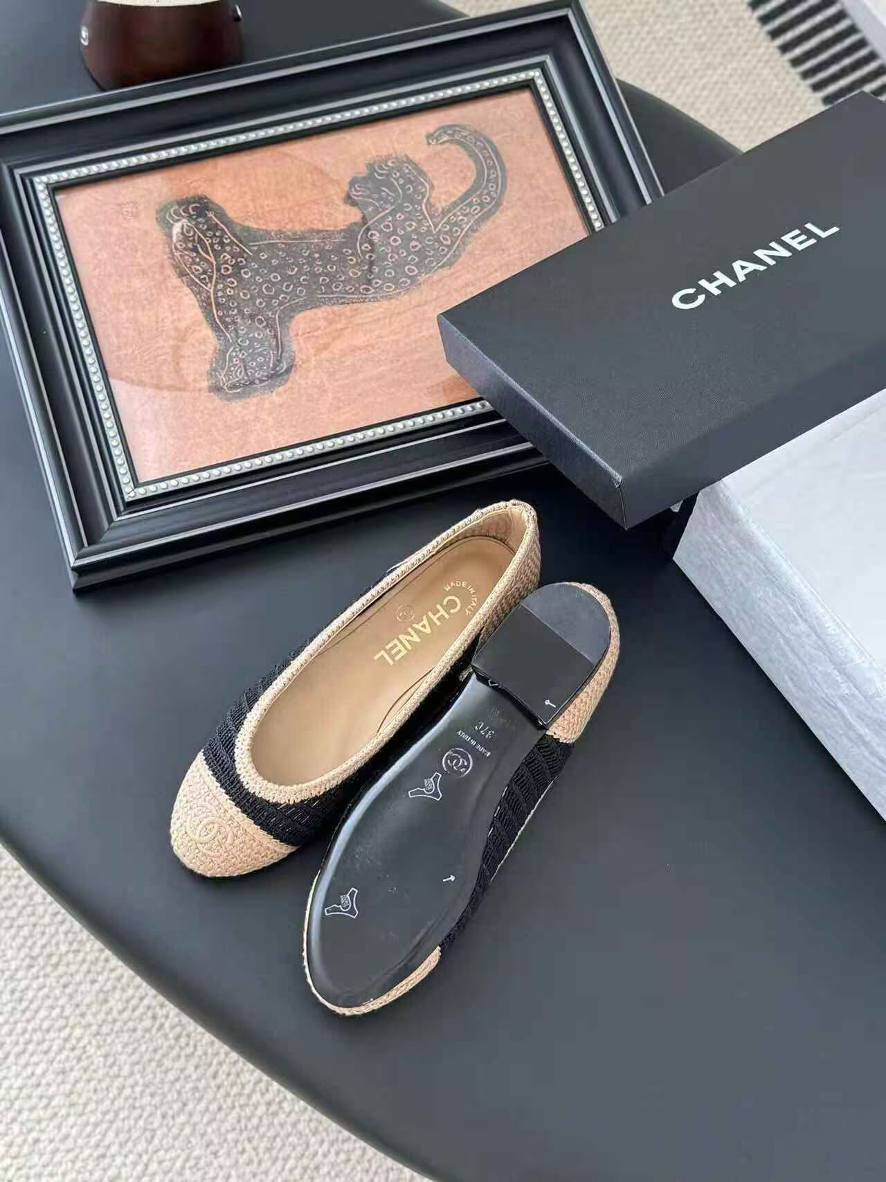 UA Chanel Raffia Cap Toe Ballet Flats