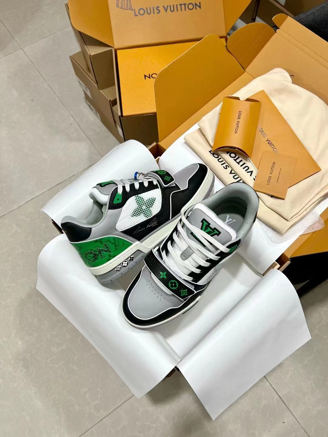 UA Louis Vuitton LV Trainer Monogram strap Black White Green