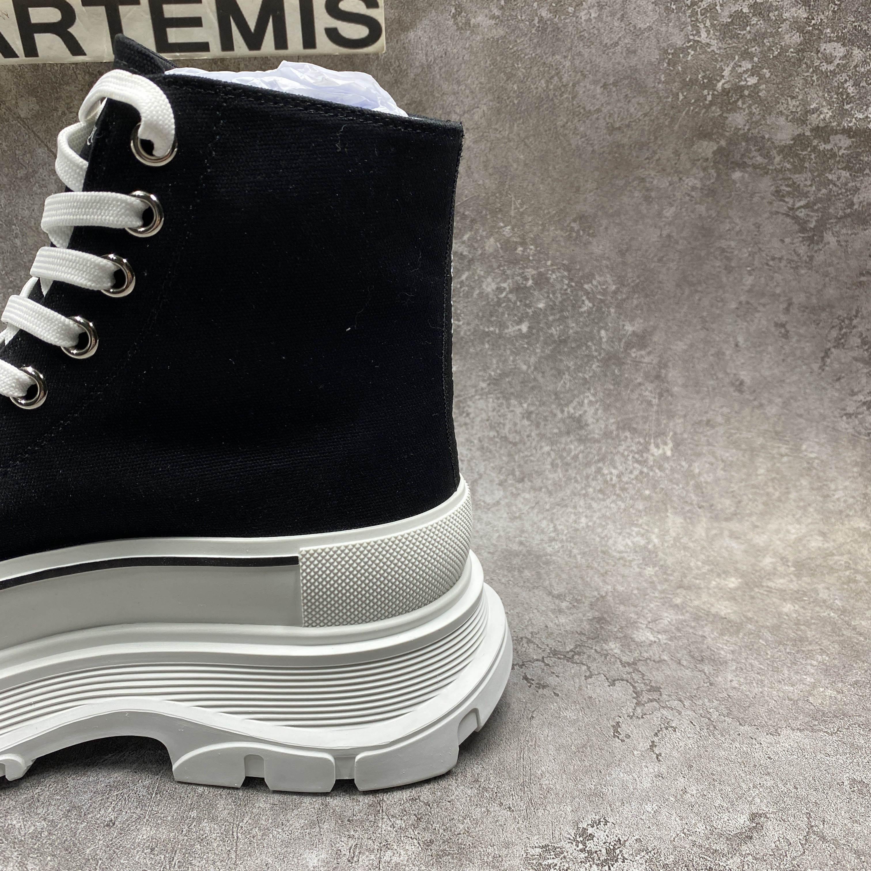 Alexander McQueen Tread Slick High Lace Up Boot Black White