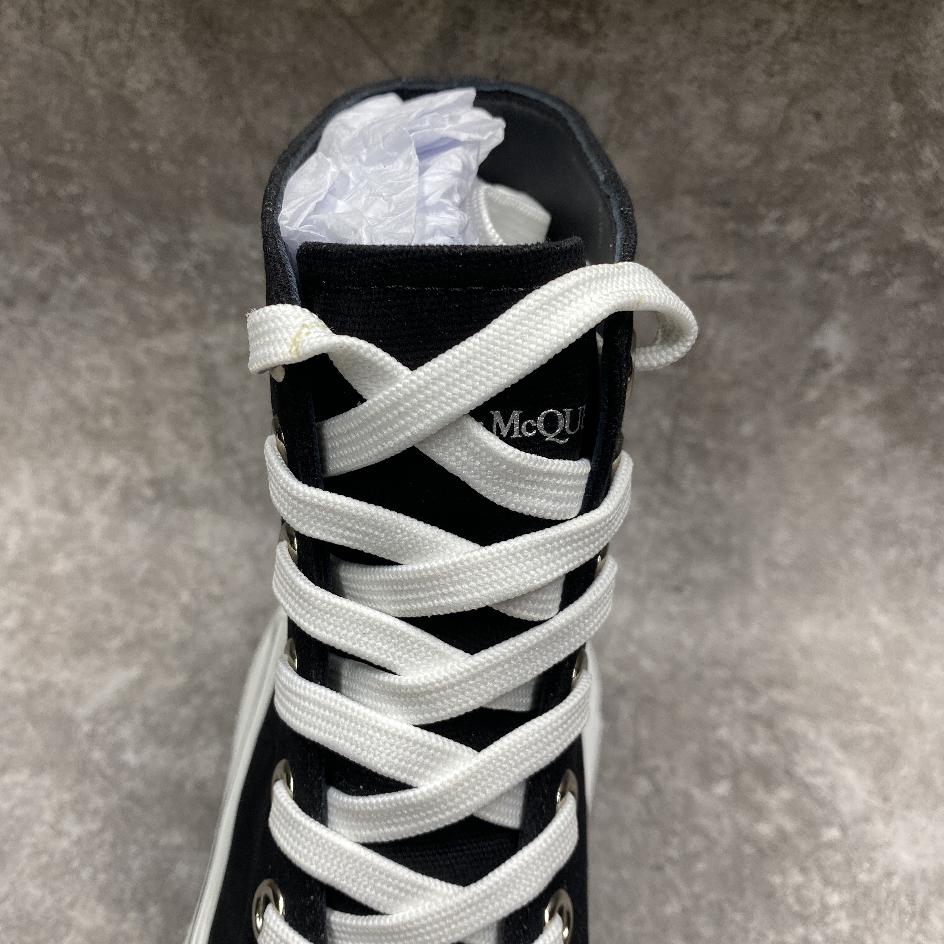 Alexander McQueen Tread Slick High Lace Up Boot Black White
