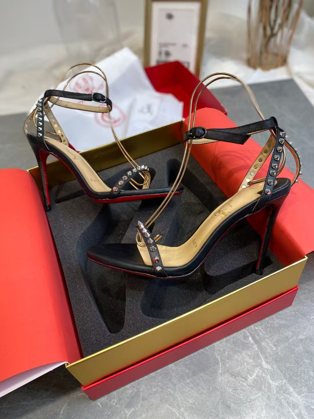 UA Christian Louboutin So Me Spike Strappy Sandals