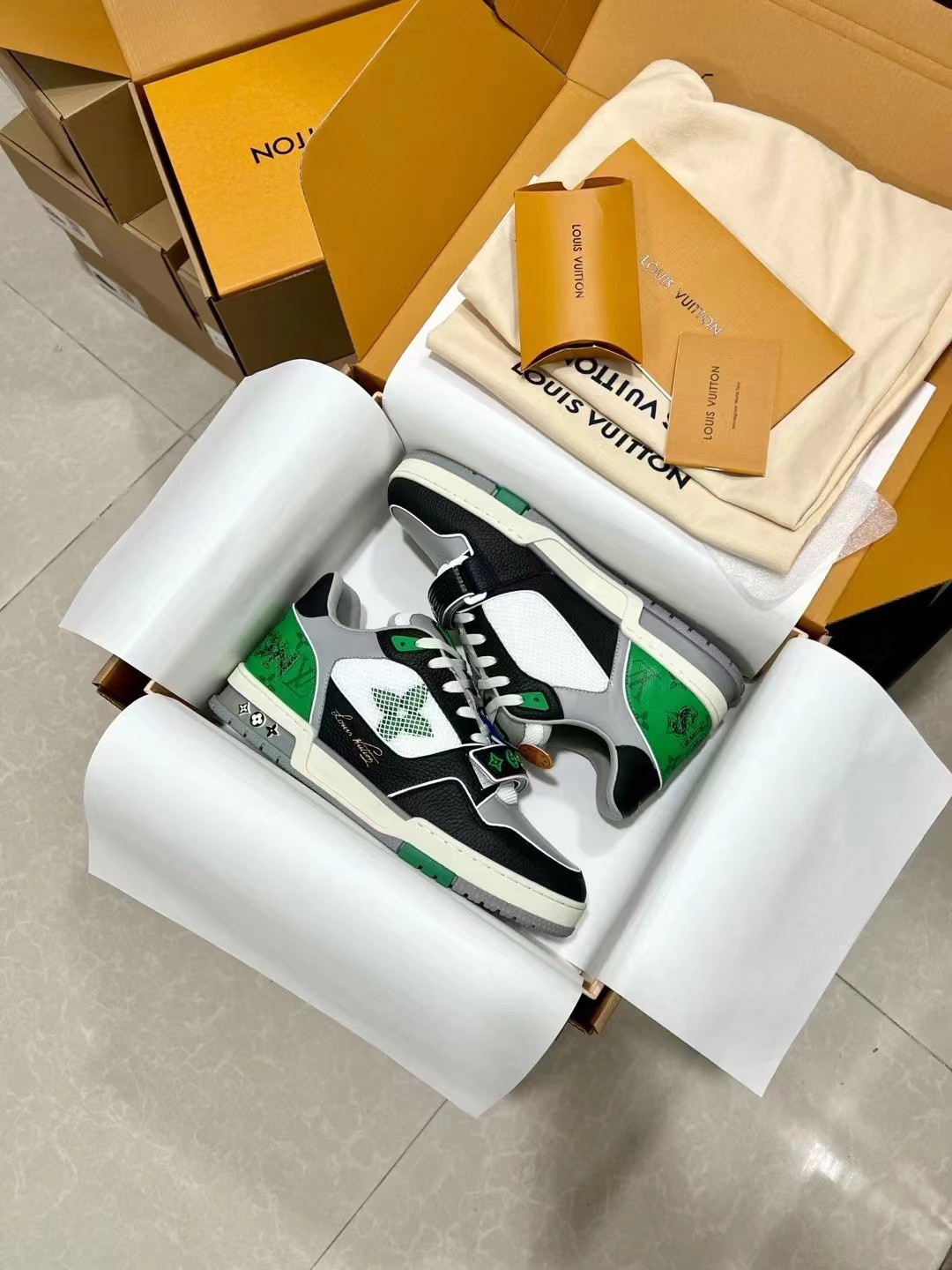 UA Louis Vuitton LV Trainer Monogram strap Black White Green