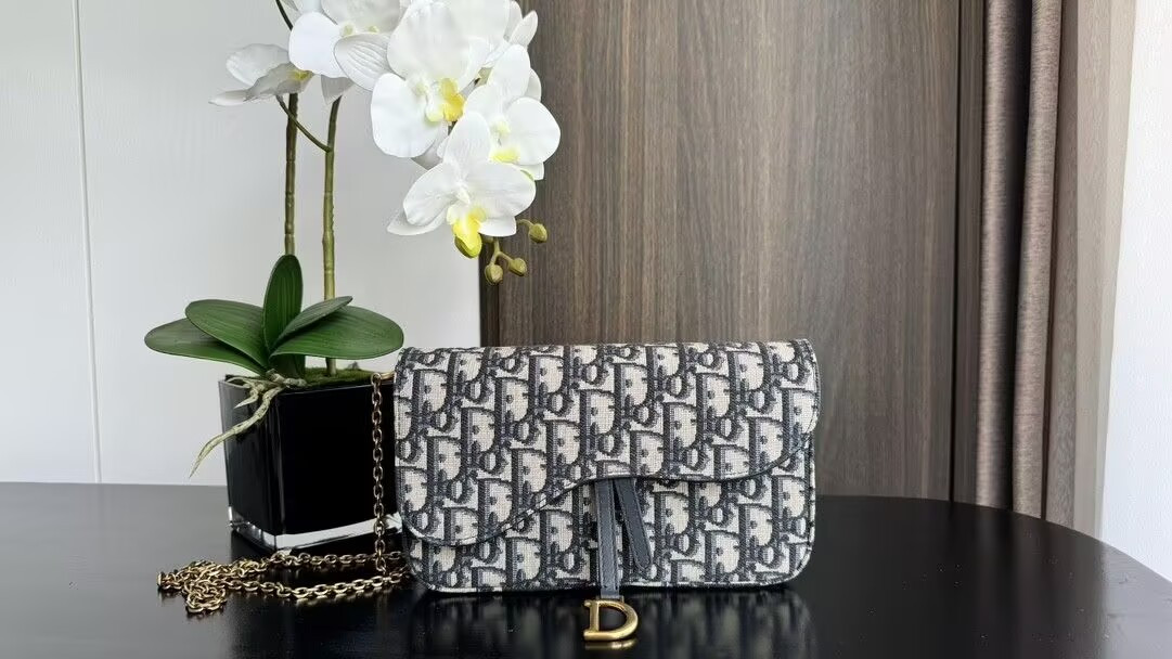 Dior Medium Saddle Pouch with Chain 21.5x13.5x4.5cm