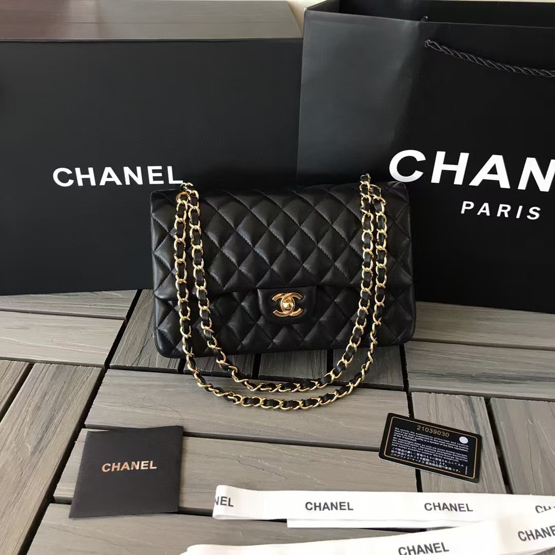 CHANEL SMALL CLASSIC HANDBAG Gold  Metal Black 14.5×23×6cm