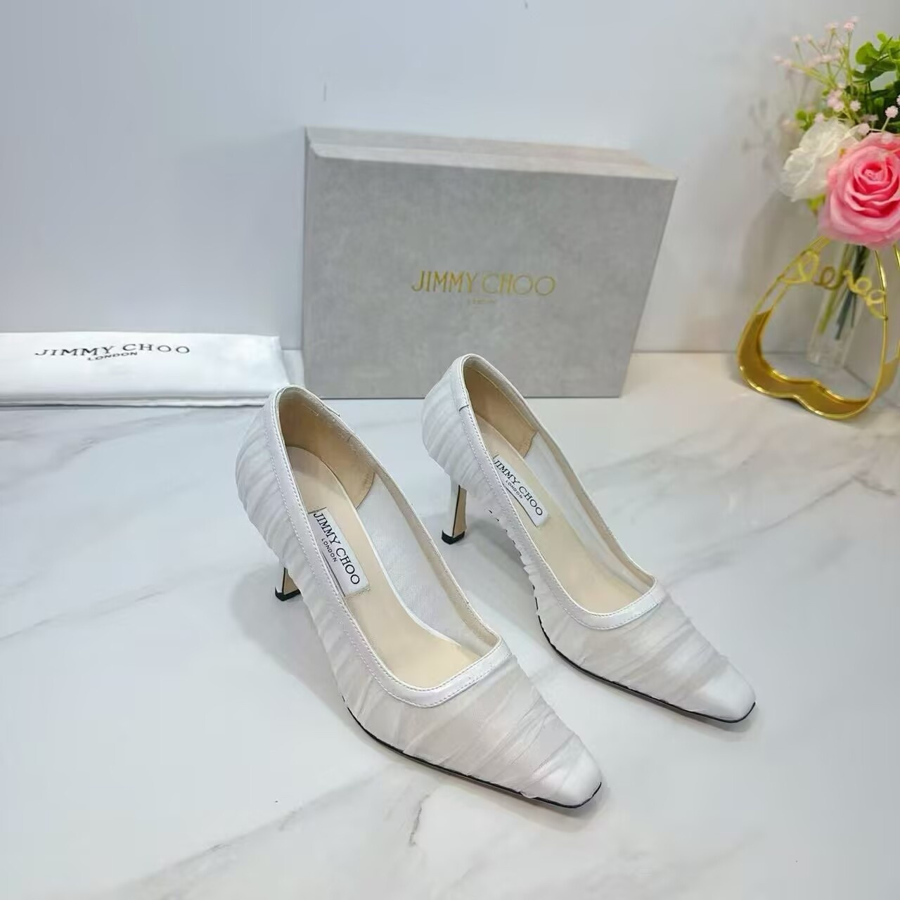 UA Jimmy Choo Ivory Tulle and Nappa Pumps