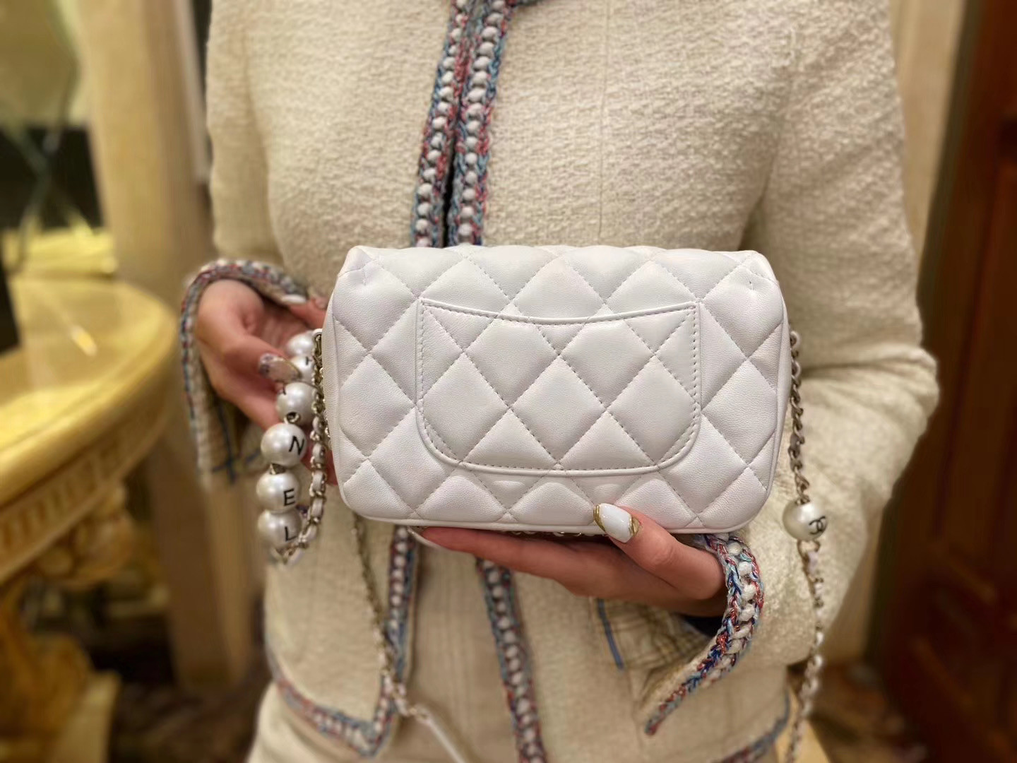 Chanel small pearl bag in white