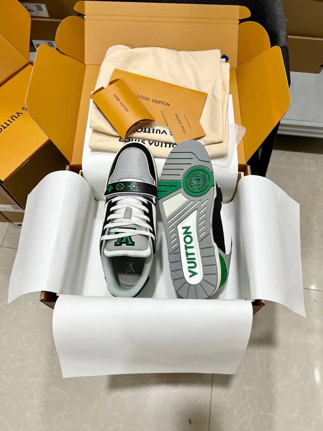 UA Louis Vuitton LV Trainer Monogram strap Black White Green