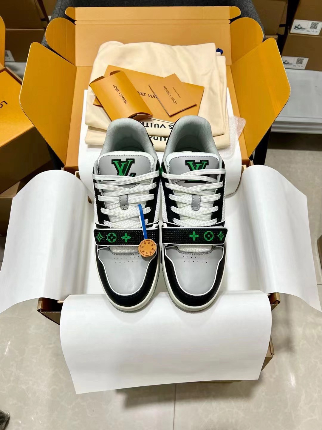 UA Louis Vuitton LV Trainer Monogram strap Black White Green