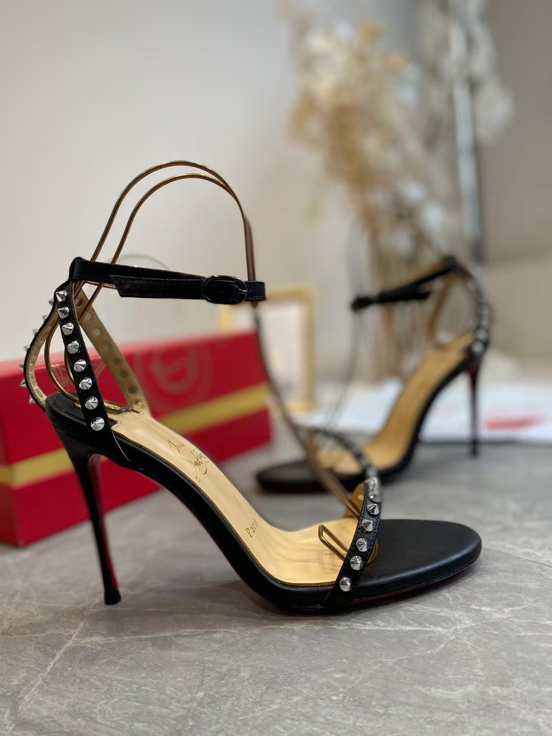 UA Christian Louboutin So Me Spike Strappy Sandals