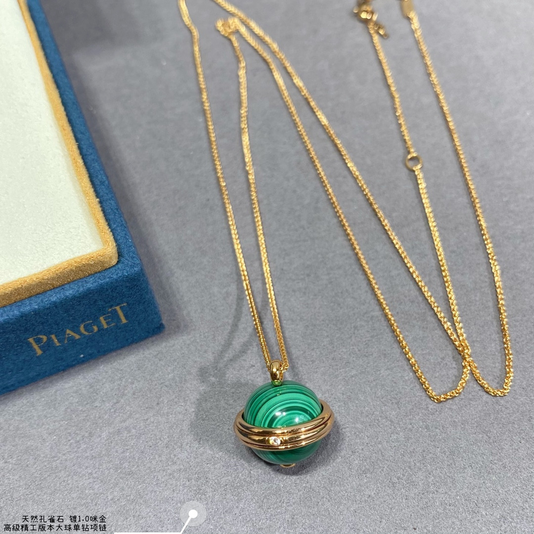 Piaget single diamond natural malachite large ball Necklace