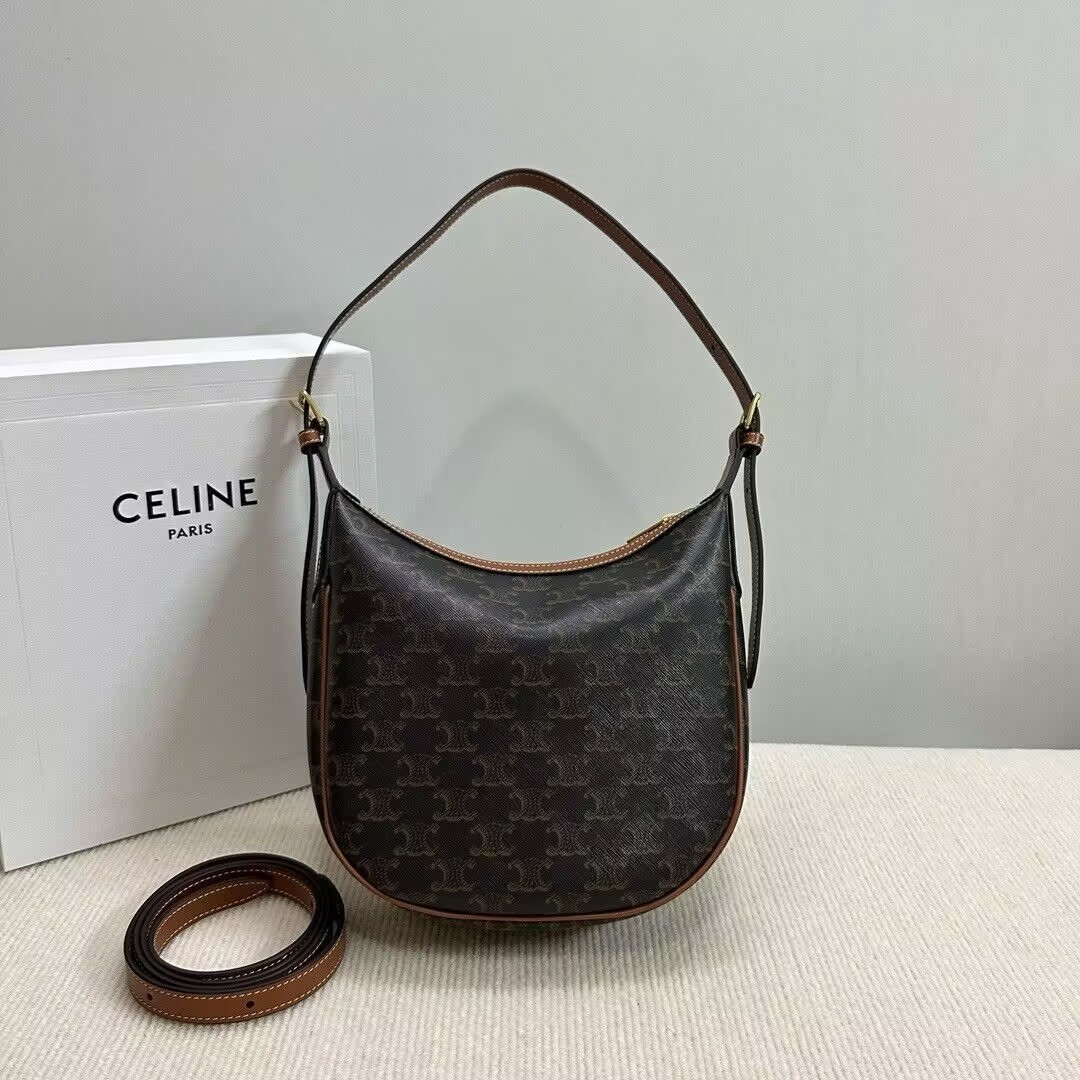 Celine SMALL HELOÏSE BAG IN TRIOMPHE CANVAS AND CALFSKIN 19x22x5cm