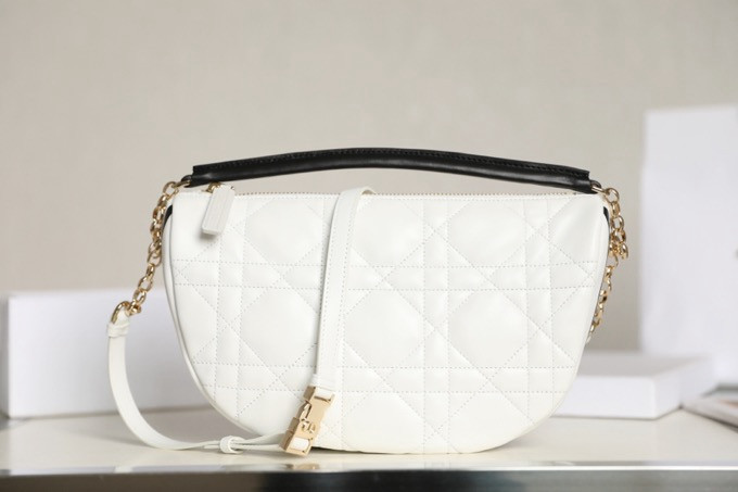 Lambskin Cannage Medium Dior Vibe Hobo Bag White
