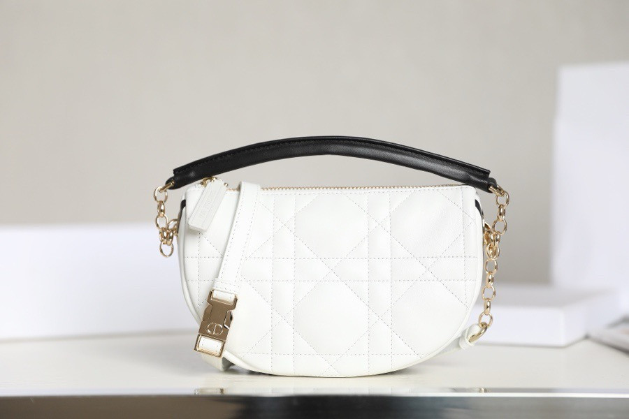 Lambskin Cannage Small Dior Vibe Hobo Bag White