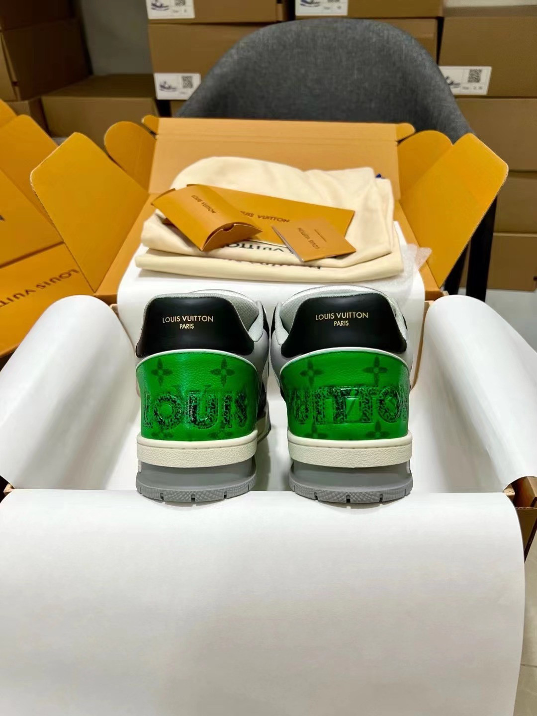 UA Louis Vuitton LV Trainer Monogram strap Black White Green