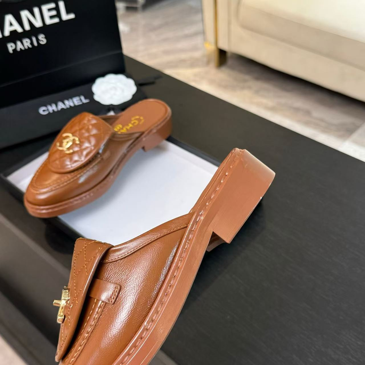 UA Chanel Slides Leather Flats