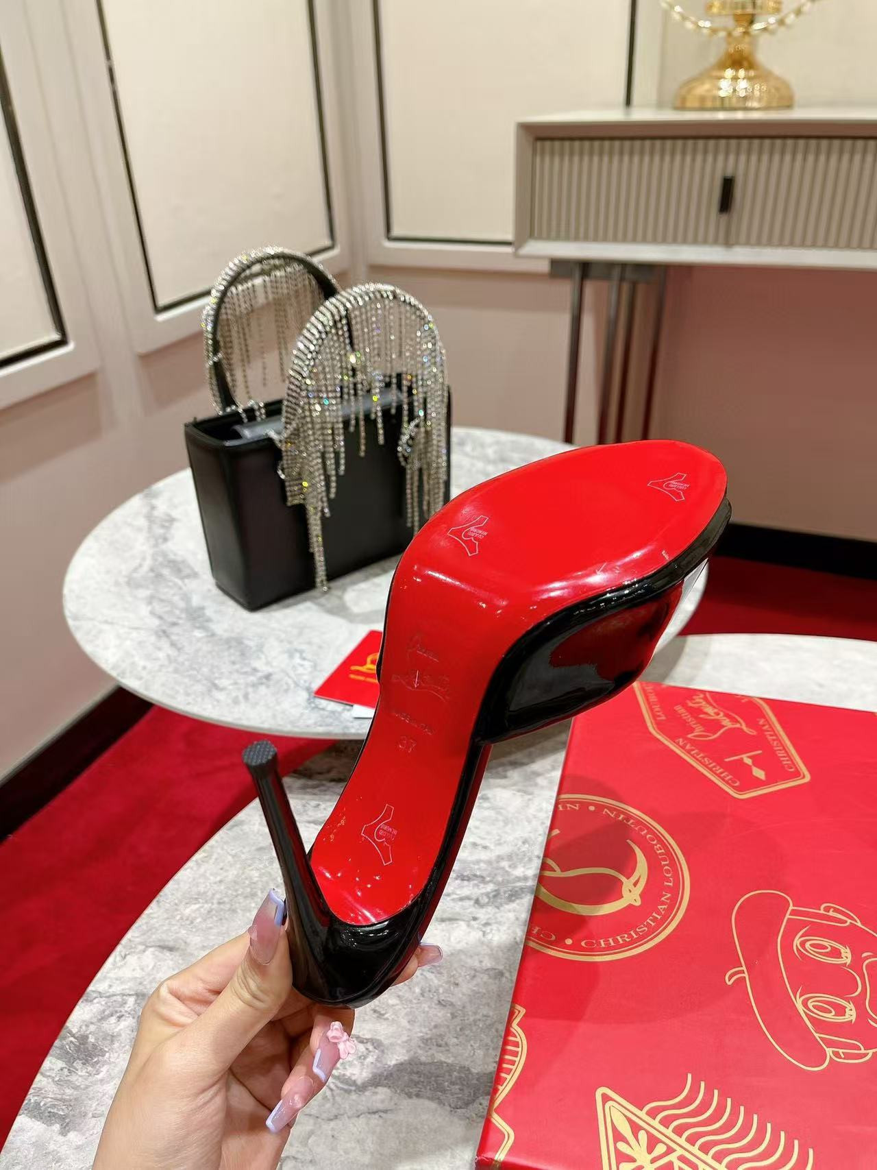 UA Christian Louboutin Me Dolly 100 Patent Leather Mules