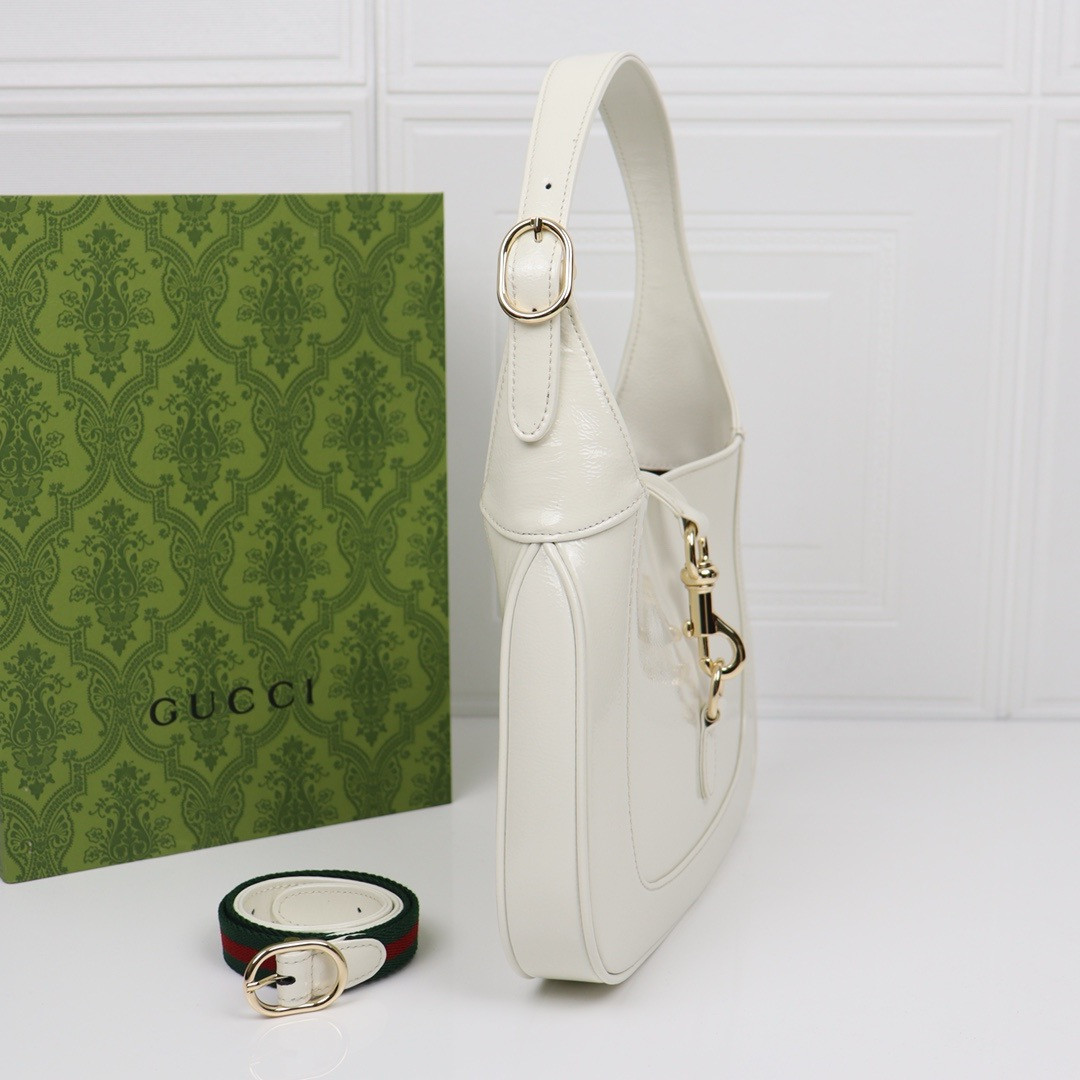 Gucci Jackie small shoulder Bag Ivory Patent Leather 27.4×19.1×4.1cm
