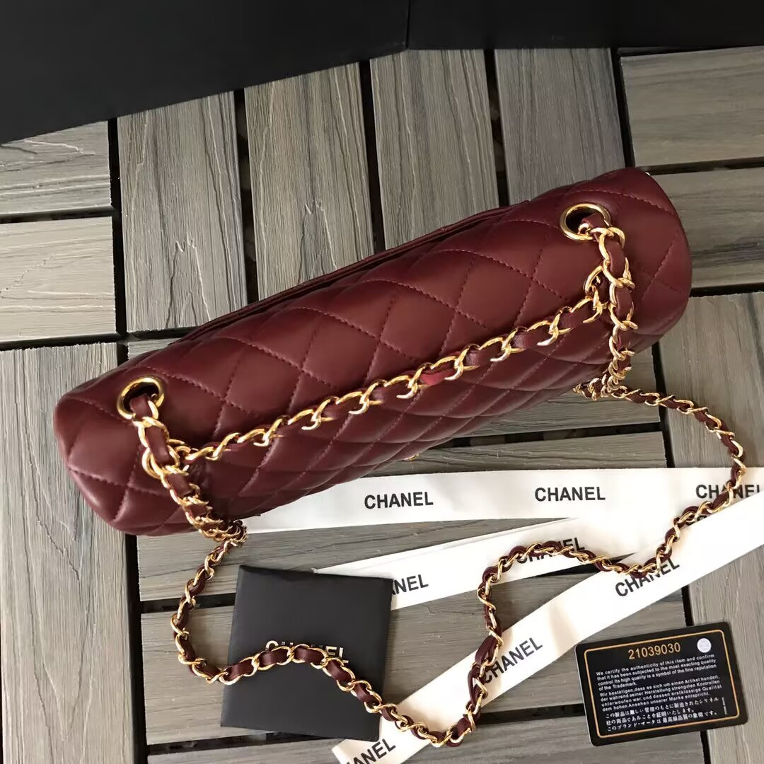 Chanel CLASSIC 11.12 HANDBAG  Lambskin &Brown Metal Burqundy 15.5 x 25.5 x 6.5 cm