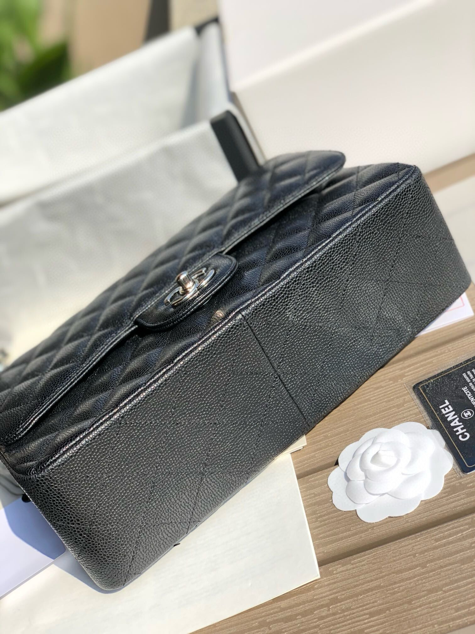 Ch*el classic flap jumbo 30cm cf black silver  7.6 × 11.7 × 3.9 in