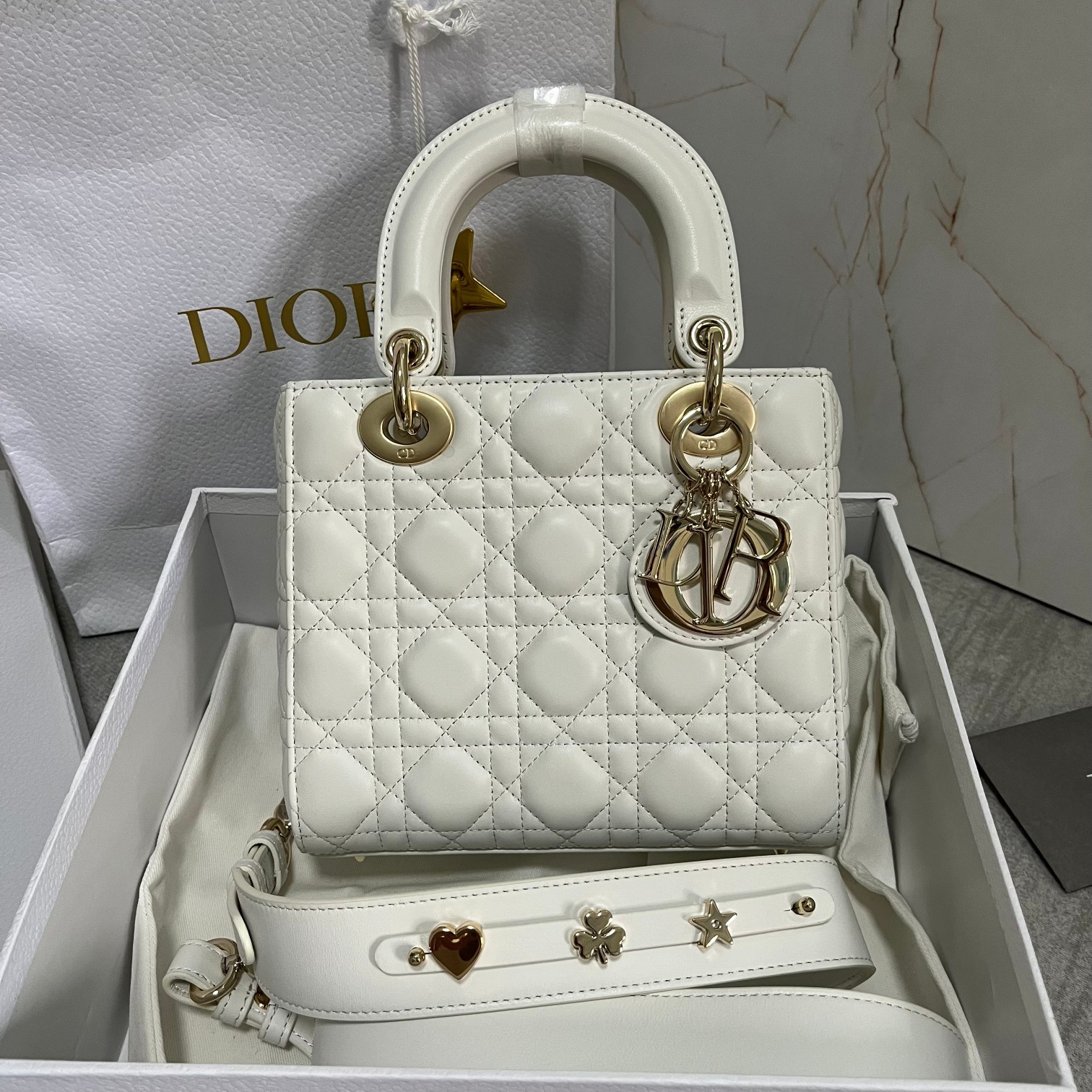 Small Lady Dior My ABCDior Bag White 8 x 6.5 x 3 inches