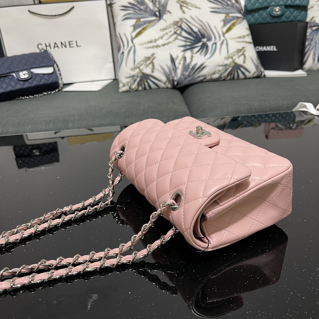 CHANEL SMALL CLASSIC HANDBAG Lambskin Pink 5.7 × 9 × 2.3 in