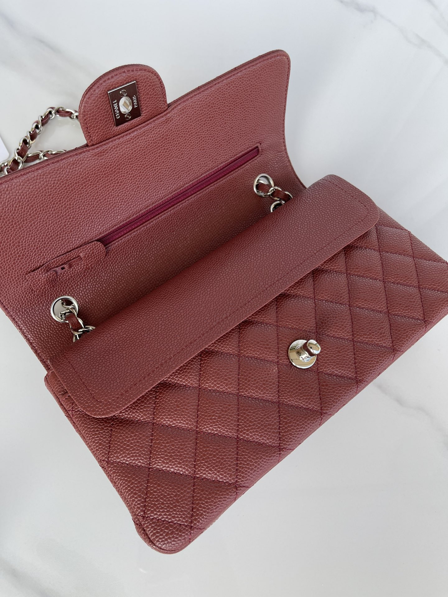 CHANEL CLASSIC HANDBAG Silver-Tone Metal 6 × 9.9 × 2.5 in