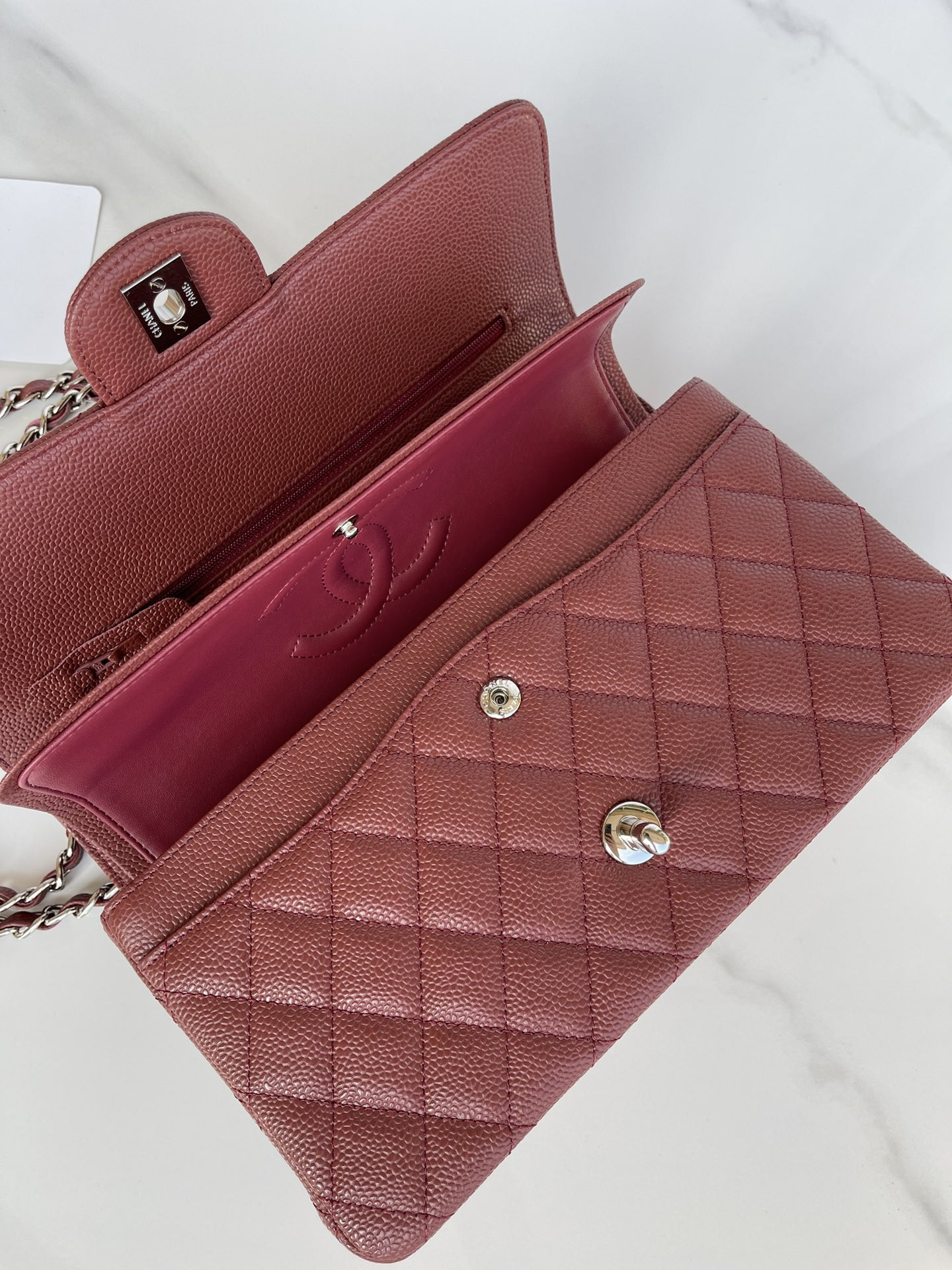 CHANEL CLASSIC HANDBAG Silver-Tone Metal 6 × 9.9 × 2.5 in