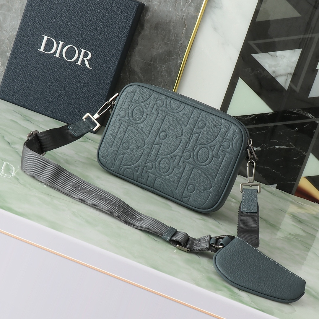 DIOR Saddle Triple Pouch Deep Gray Dior Gravity Leather and Deep Gray Grained Calfskin 23x16x4cm