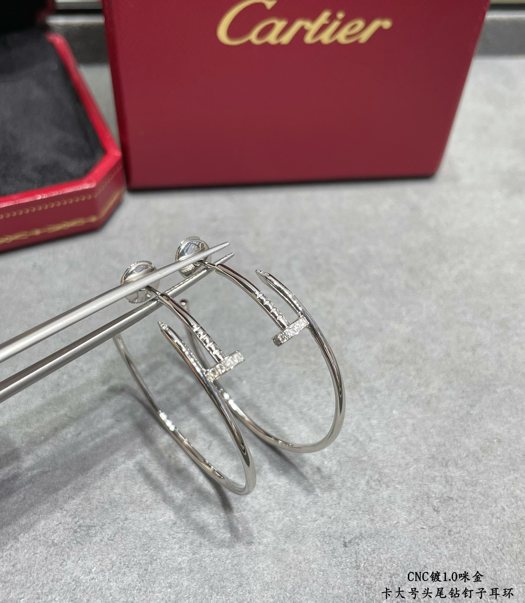 Cartier Large size head and tail diamond nail Earrings