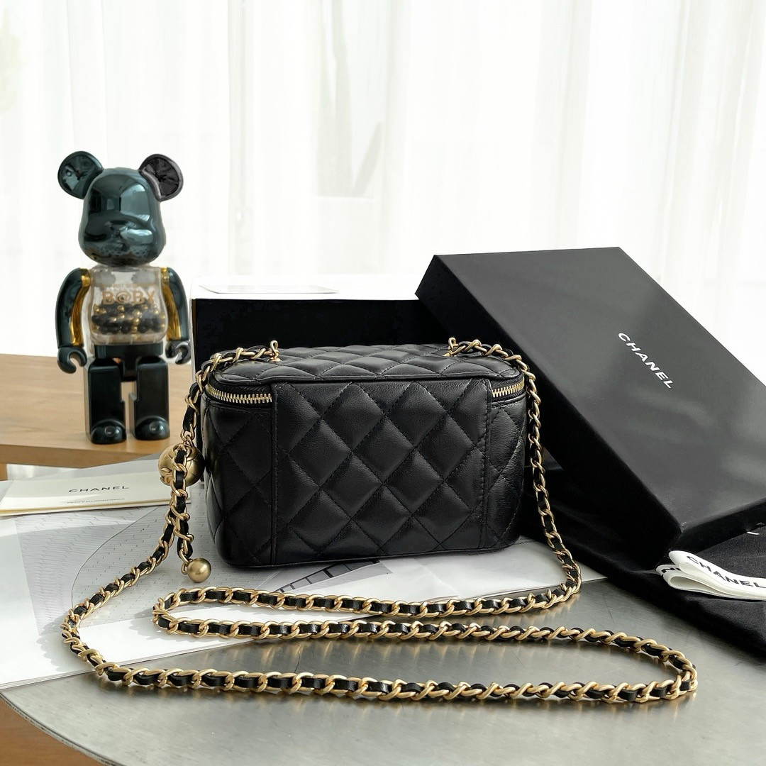 Ch*el walnut gold ball chain with makeup mirror lamb leather square box shoulder bag women