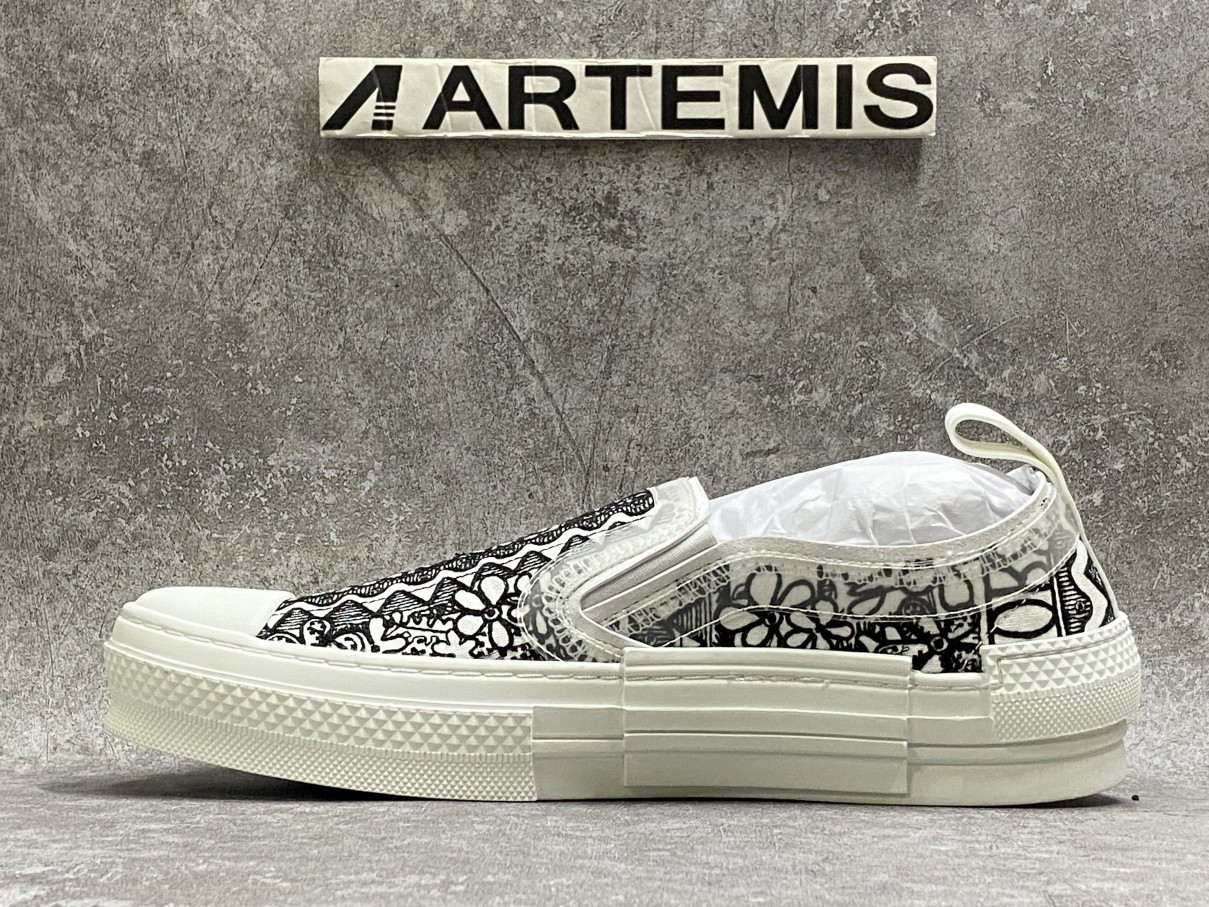 Dior And Shawn B23 Slip On Black White Embroidery