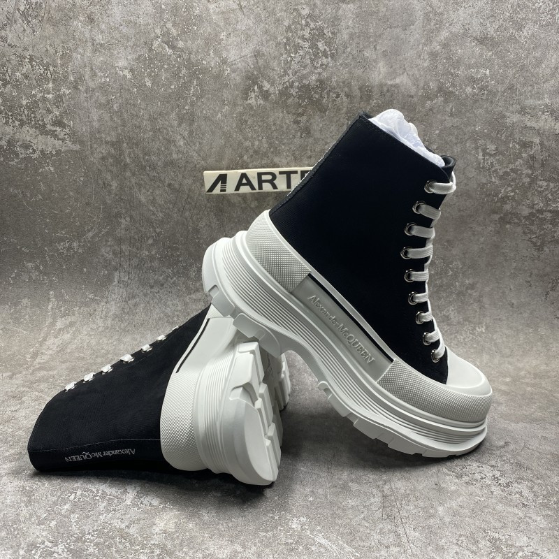 Alexander McQueen Tread Slick High Lace Up Boot Black White