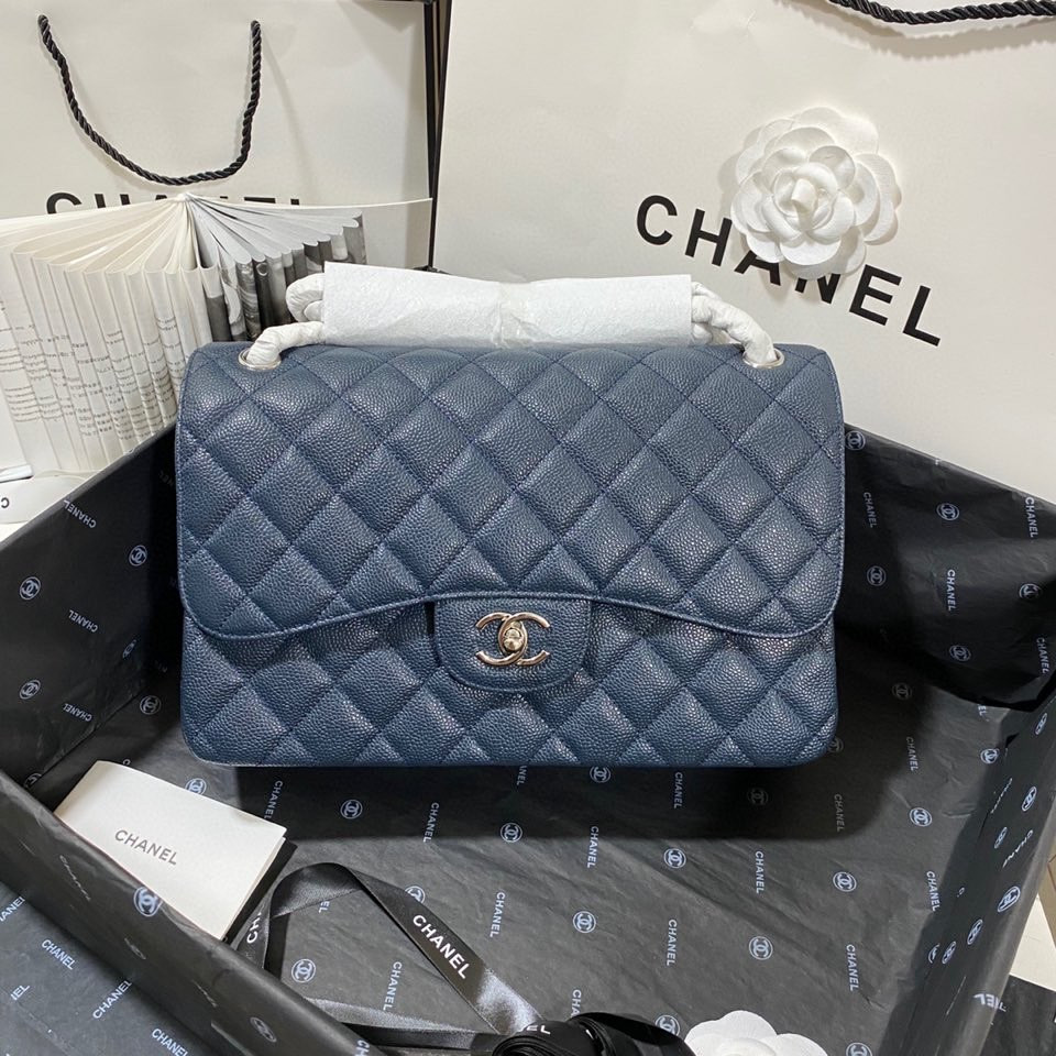 Chanel Classic Flap Jumbo 30cm CF Blue Silver  7.6 × 11.7 × 3.9 in