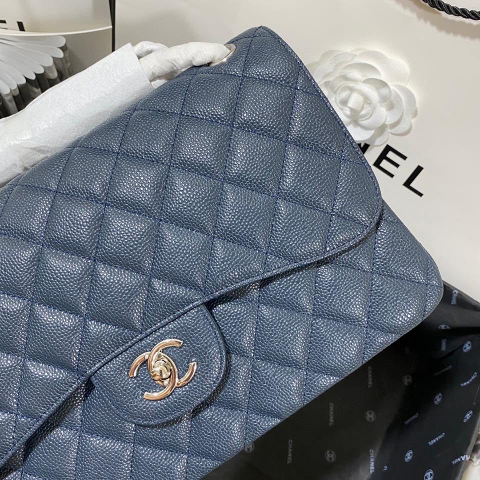 Chanel Classic Flap Jumbo 30cm CF Blue Silver  7.6 × 11.7 × 3.9 in