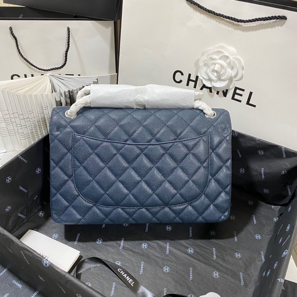 Chanel Classic Flap Jumbo 30cm CF Blue Silver  7.6 × 11.7 × 3.9 in