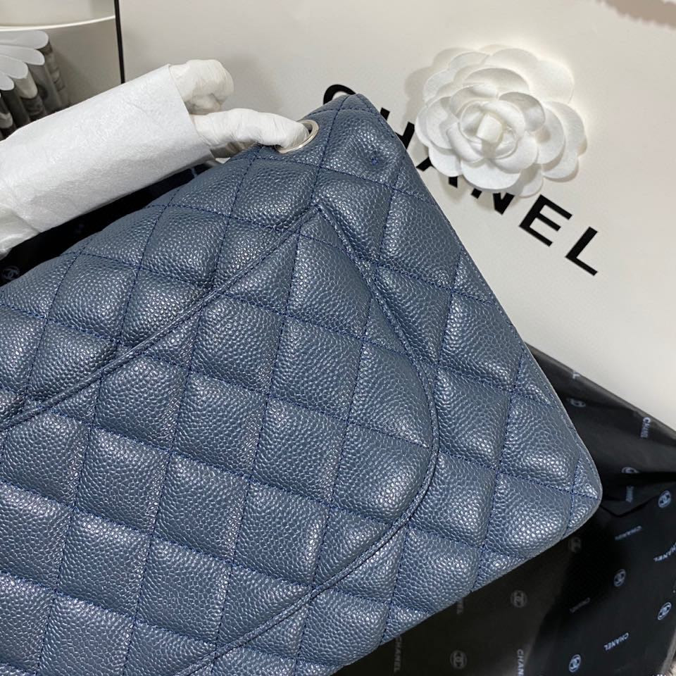 Chanel Classic Flap Jumbo 30cm CF Blue Silver  7.6 × 11.7 × 3.9 in