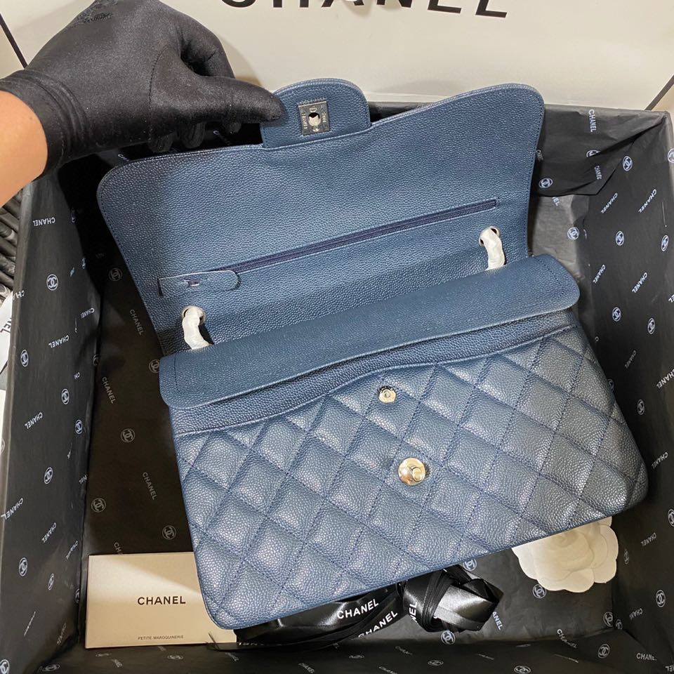 Chanel Classic Flap Jumbo 30cm CF Blue Silver  7.6 × 11.7 × 3.9 in