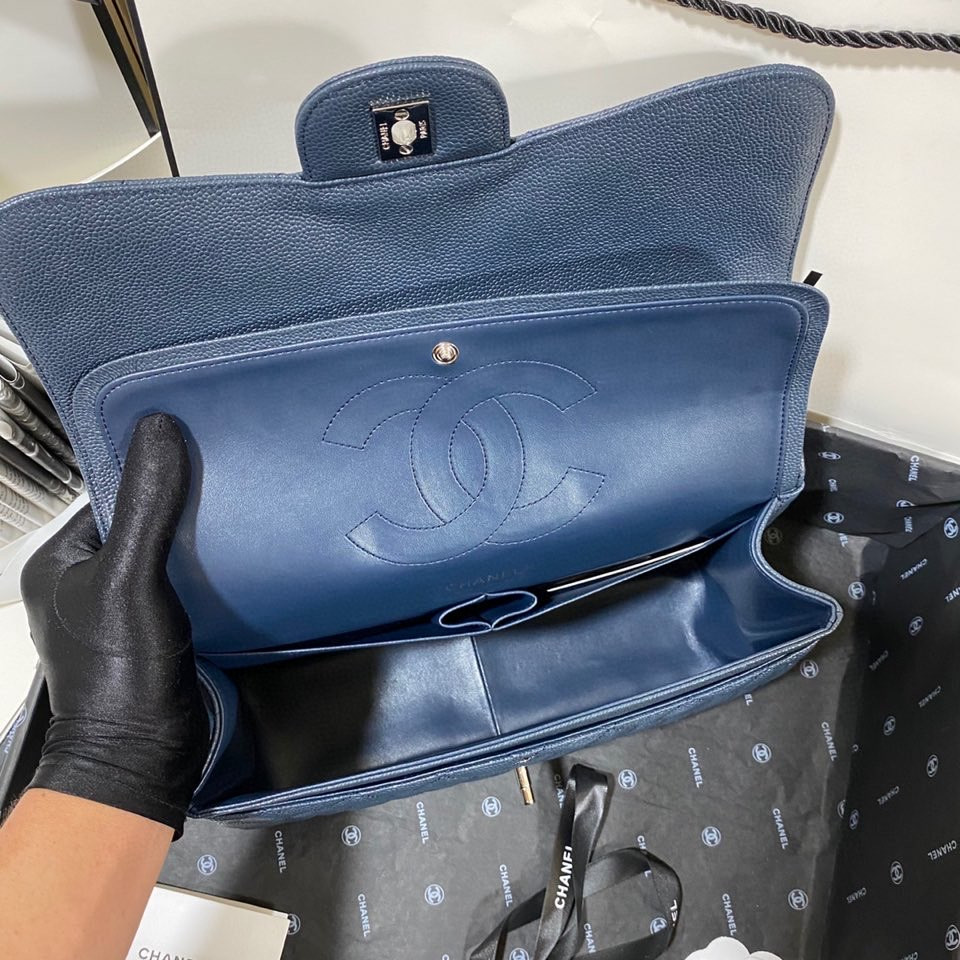 Chanel Classic Flap Jumbo 30cm CF Blue Silver  7.6 × 11.7 × 3.9 in