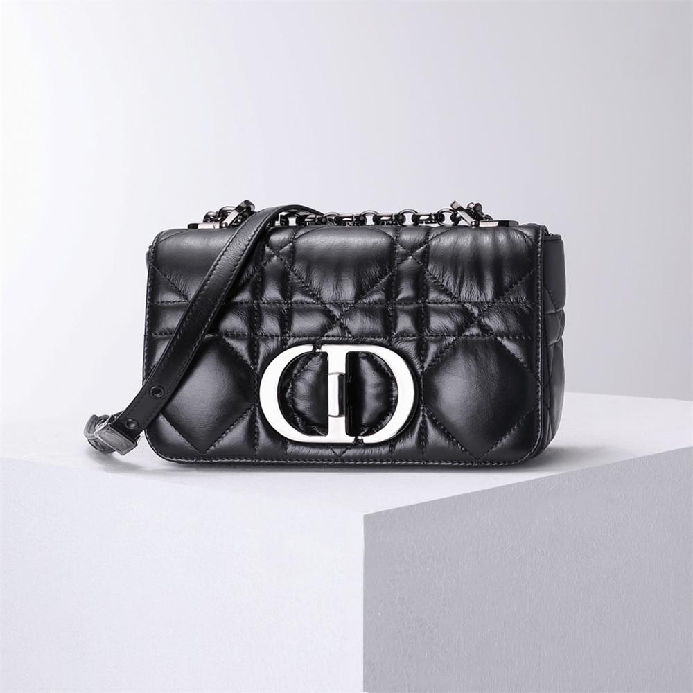 MEDIUM DIOR CARO BAG Black Supple Cannage Calfskin With Silver Hardware 20x12x7cm
