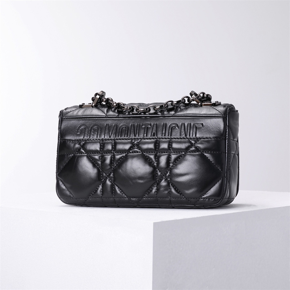 SMALL DIOR CARO BAG BLACK Supple Cannage Calfskin With Silver Hardware 20 x 12 x 7 cm
