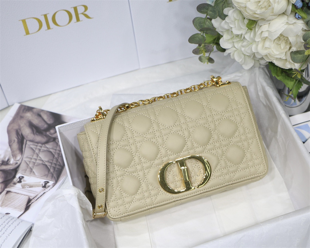MEDIUM DIOR CARO BAG Beige Supple Cannage Calfskin 25.5 x 15.5 x 8 cm