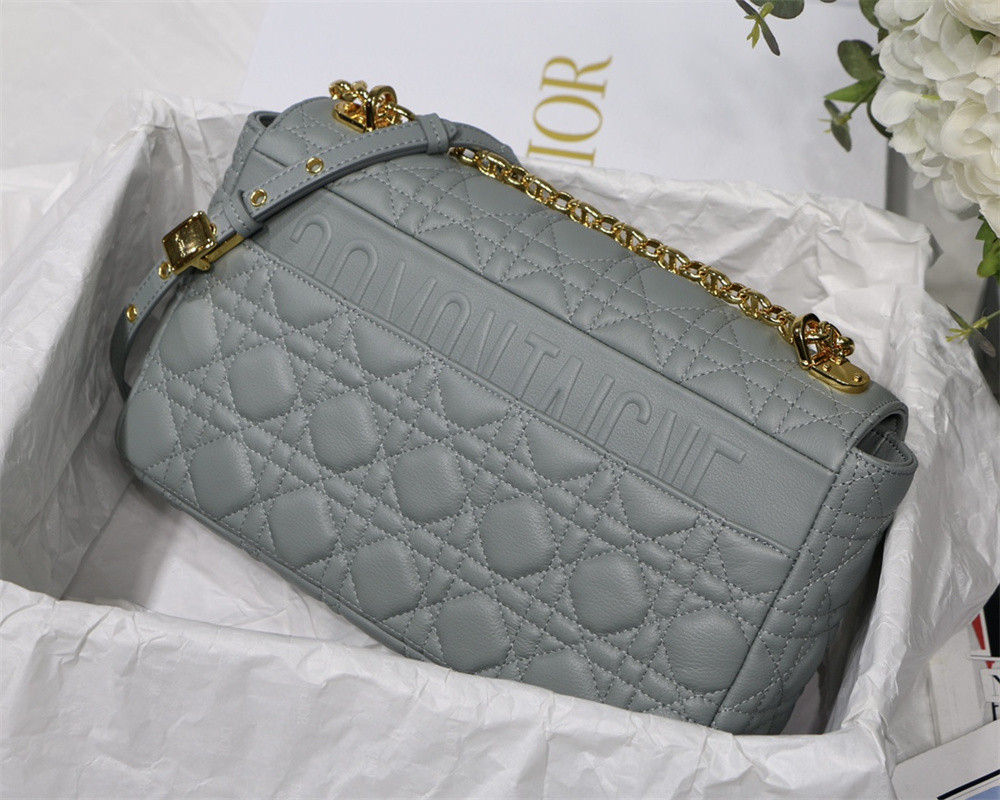 LARGE DIOR CARO BAG Stone Gray Supple Cannage Calfskin 29 x 18 x 10 cm