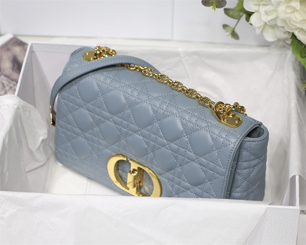 MEDIUM DIOR CARO BAG Cloud Blue Supple Cannage Calfskin 25.5 x 15.5 x 8 cm