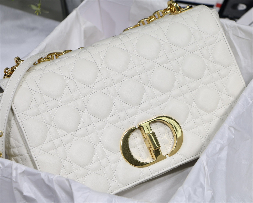 SMALL DIOR CARO BAG Ivory Supple Cannage Calfskin 20 x 12 x 7 cm