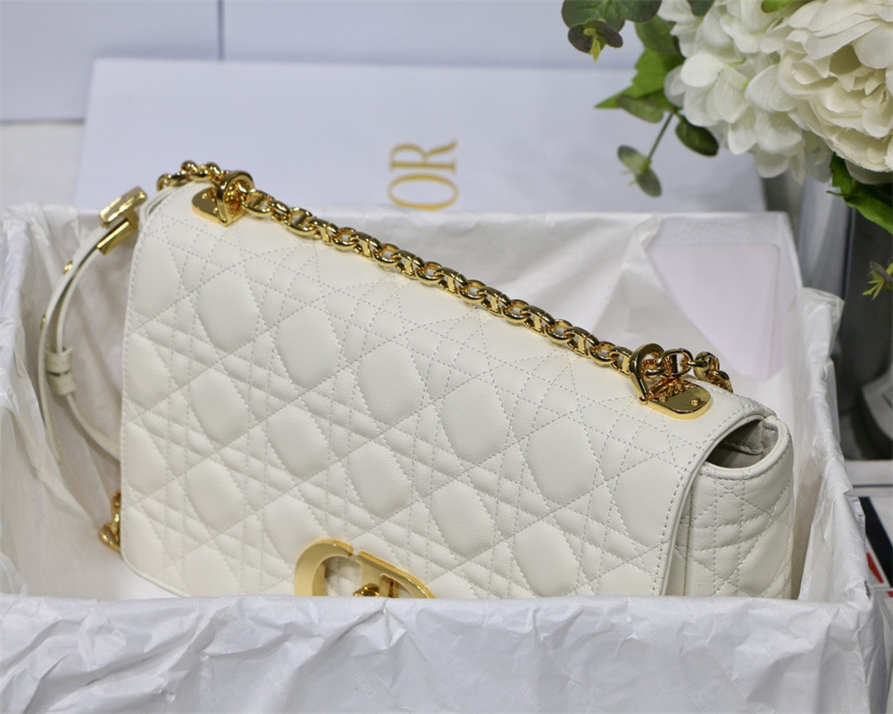 LARGE DIOR CARO BAG Ivory Supple Cannage Calfskin 29 x 18 x 10 cm